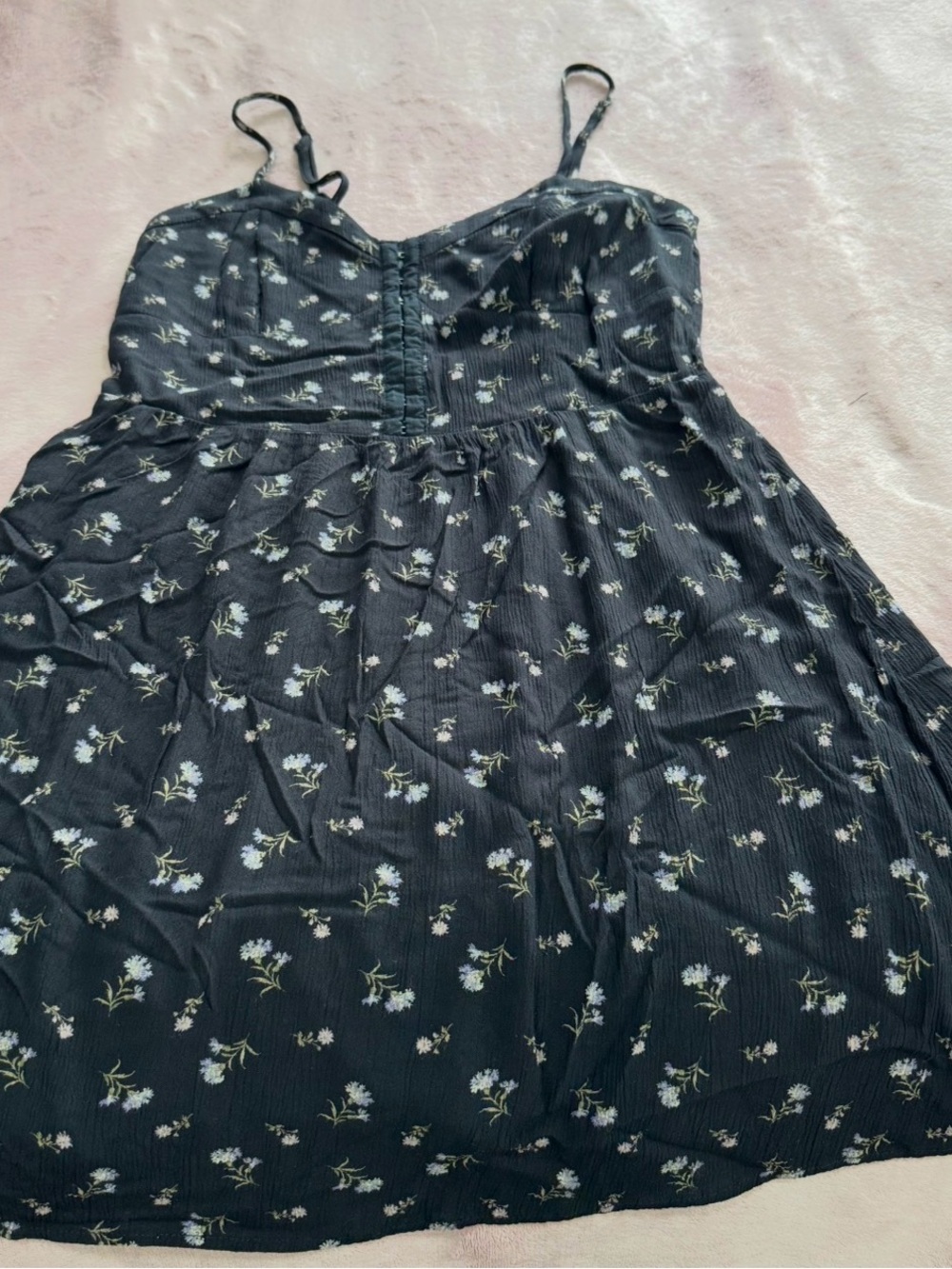 American Eagle Outfitters Black Floral Smocked Tank Dress